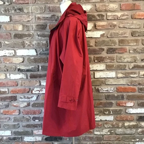 L.L. Bean Women's Red Hooded Trench Coat Rain Jacket 3X